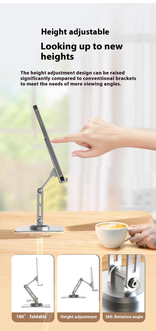 360-Degree Rotating Aluminum Phone Stand - Foldable Desktop Holder for Smartphones & Tablets