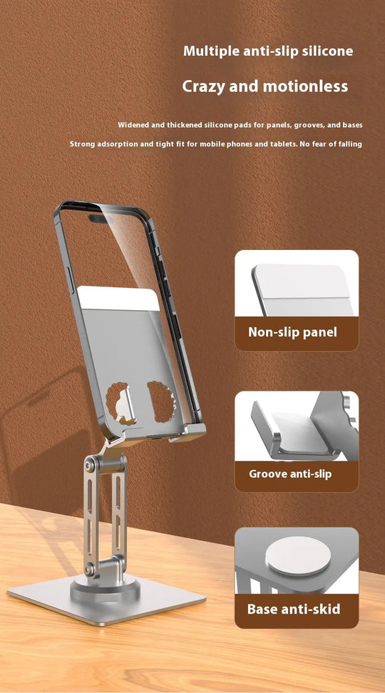 360-Degree Rotating Aluminum Phone Stand - Foldable Desktop Holder for Smartphones & Tablets