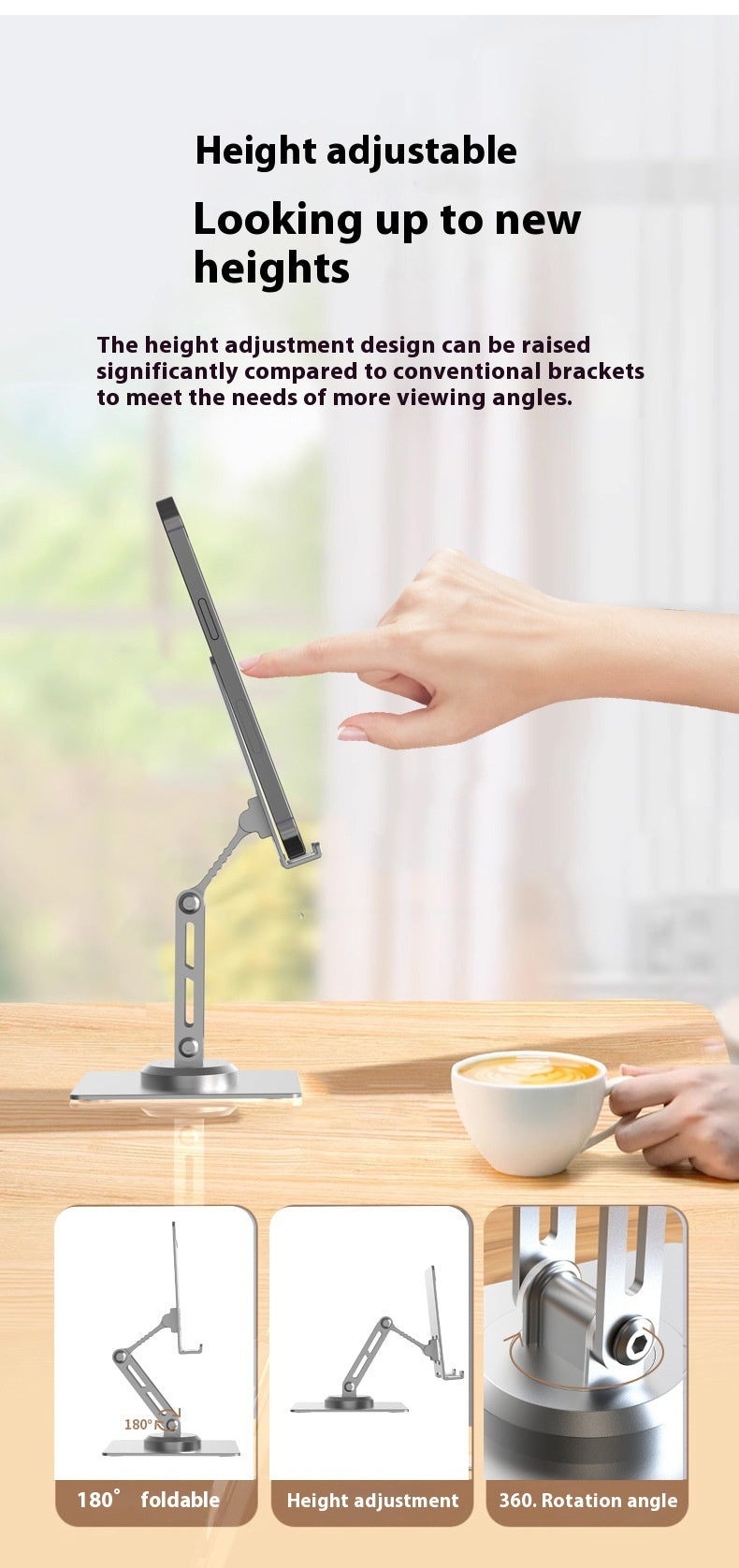 360-Degree Rotating Aluminum Phone Stand - Foldable Desktop Holder for Smartphones & Tablets