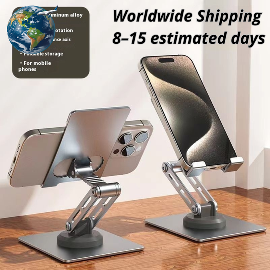 360-Degree Rotating Aluminum Phone Stand - Foldable Desktop Holder for Smartphones & Tablets