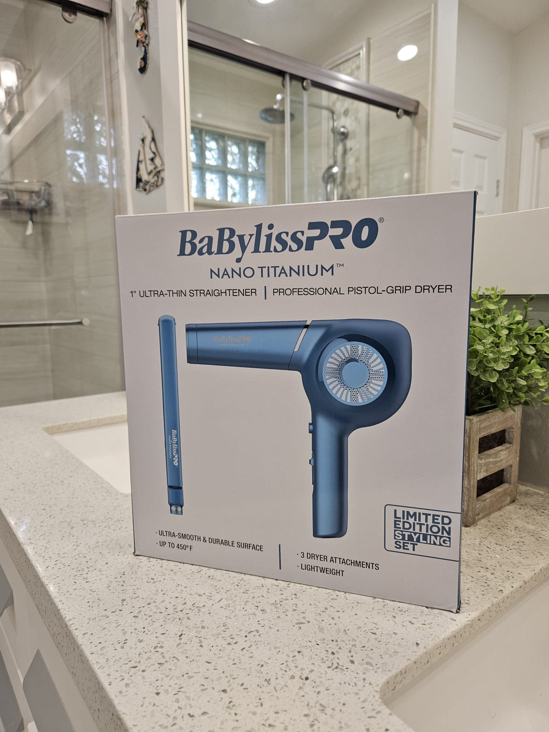 BaBylissPRO Nano Titanium Hair Dryer + 1” Flat Iron Combo – 100% Original – FREE Brush – Limited Stock!