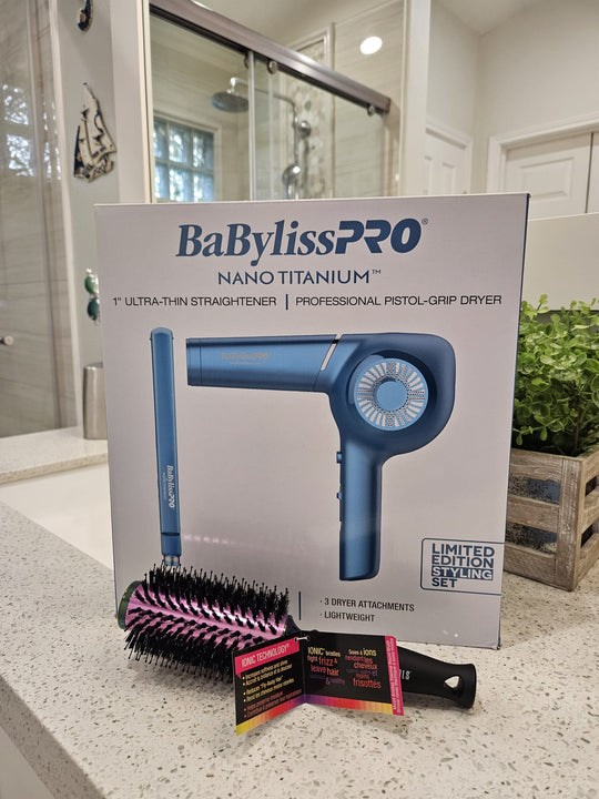 BaBylissPRO Nano Titanium Hair Dryer + 1” Flat Iron Combo – 100% Original – FREE Brush – Limited Stock!