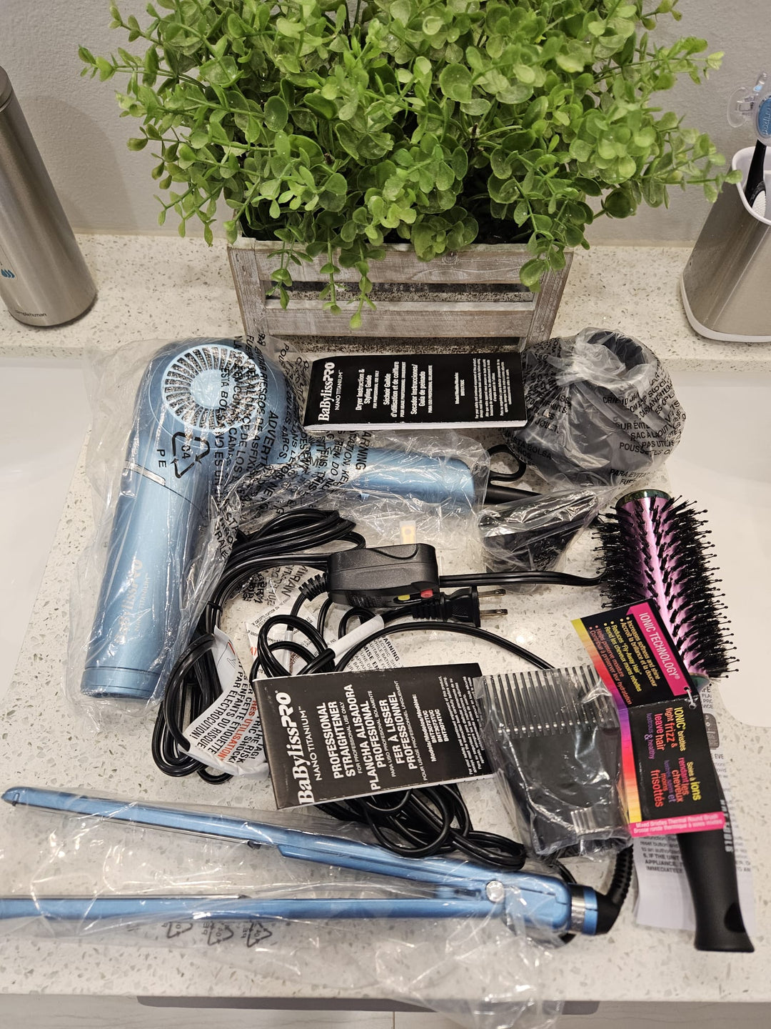 BaBylissPRO Nano Titanium Hair Dryer + 1” Flat Iron Combo – 100% Original – FREE Brush – Limited Stock!