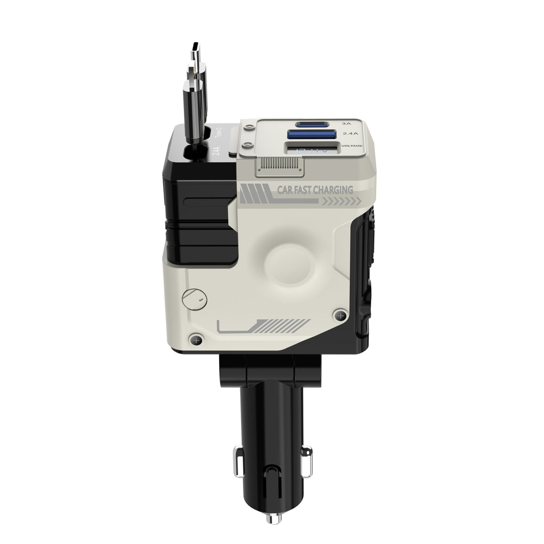 4-in-1 Retractable Car Charger Adapter - 120W Fast Charging with Dual Integrated Cables (USB-C & Lightning) & Digital Display