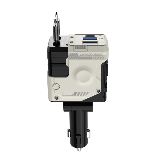 4-in-1 Retractable Car Charger Adapter - 120W Fast Charging with Dual Integrated Cables (USB-C & Lightning) & Digital Display