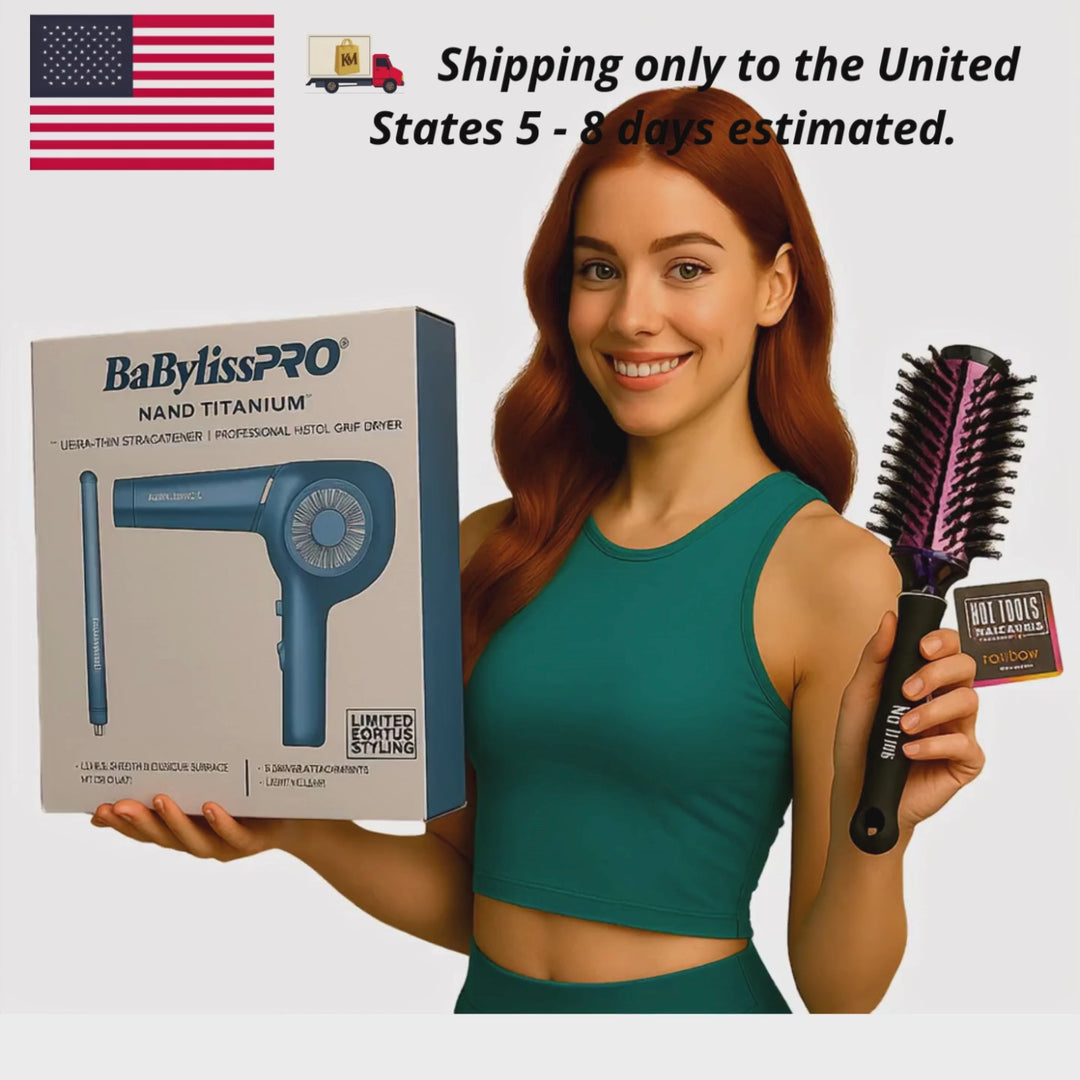 BaBylissPRO Nano Titanium Hair Dryer + 1” Flat Iron Combo – 100% Original – FREE Brush – Limited Stock!